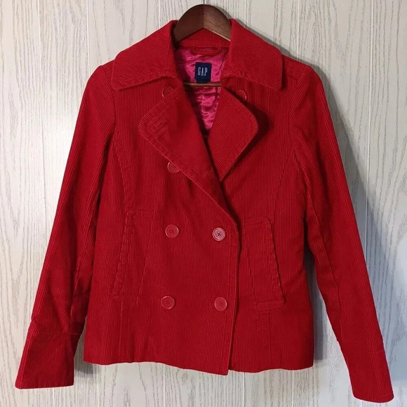 GAP Corduroy Red‎ Jacket Coat Buttons Hand Pockets Womens Size Small - Picture 1 of 10